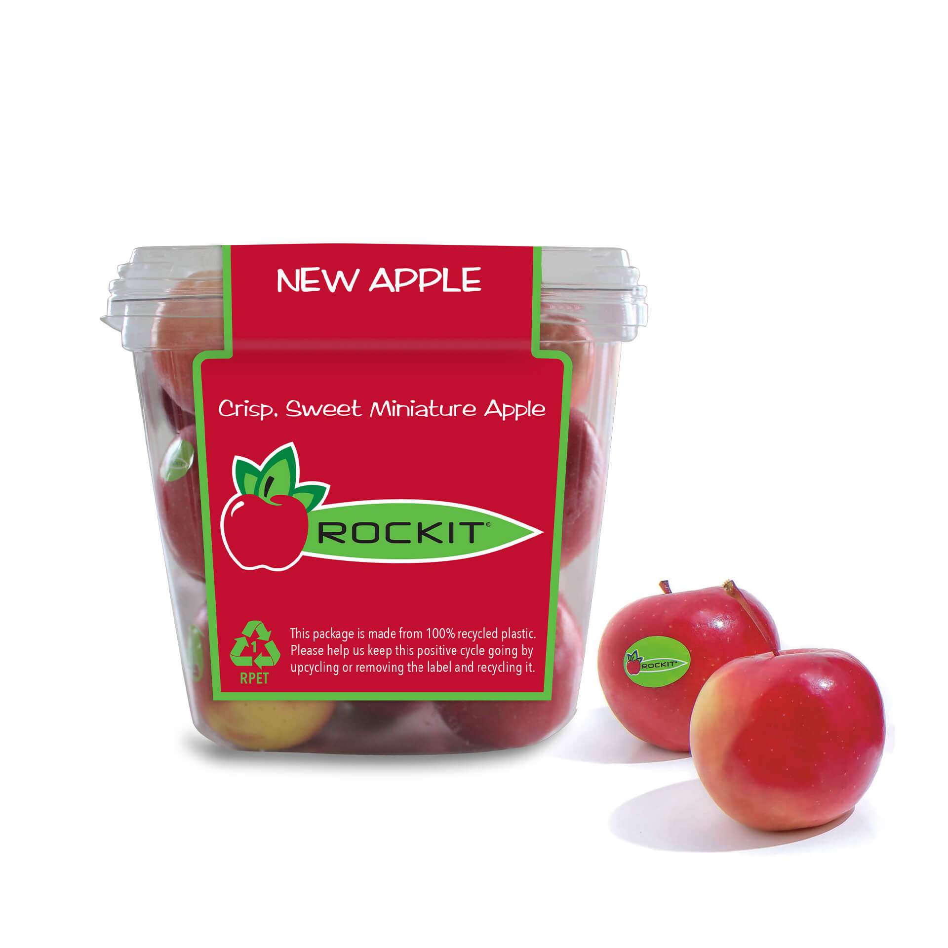 A container of Rockit apples with two loose apples for Rockit Apple nutrition